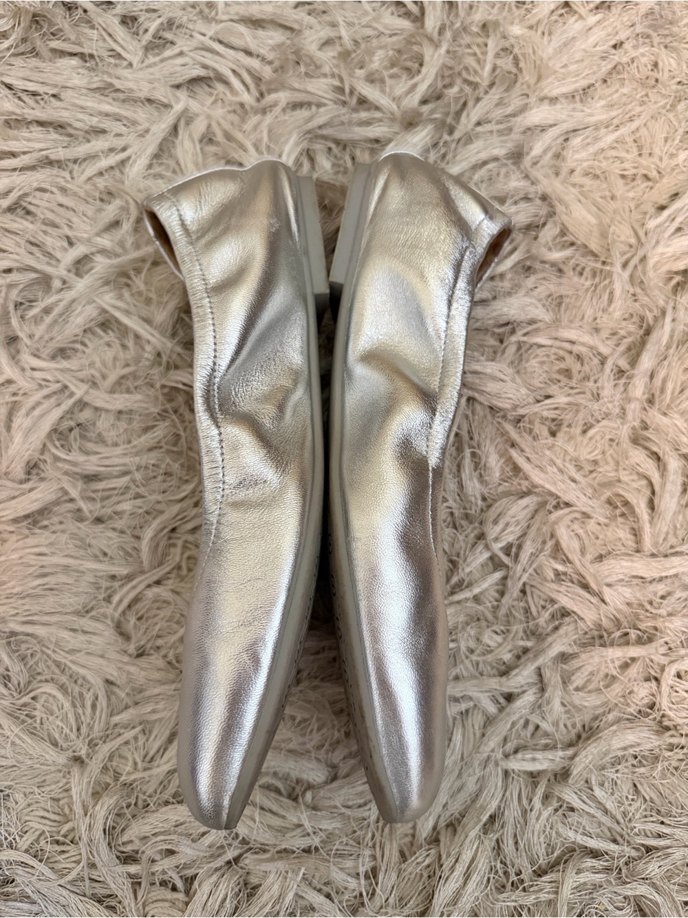 Stuart Weitzman Silver Metallic Leather Square Toe Ballet Flats Made in Spain 7 - Picture 4 of 7